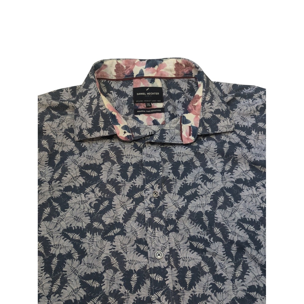 Daniel Hechter Paris Men's XXL Blue Floral Button-Up Shirt 100% Cotton Non Iron